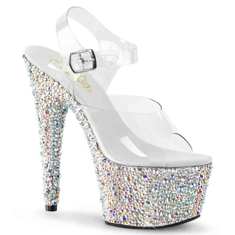 Pleaser - BEJEWELED708MS Sandale à bride à la cheville, Pole dance chaussures - Transparent Product image